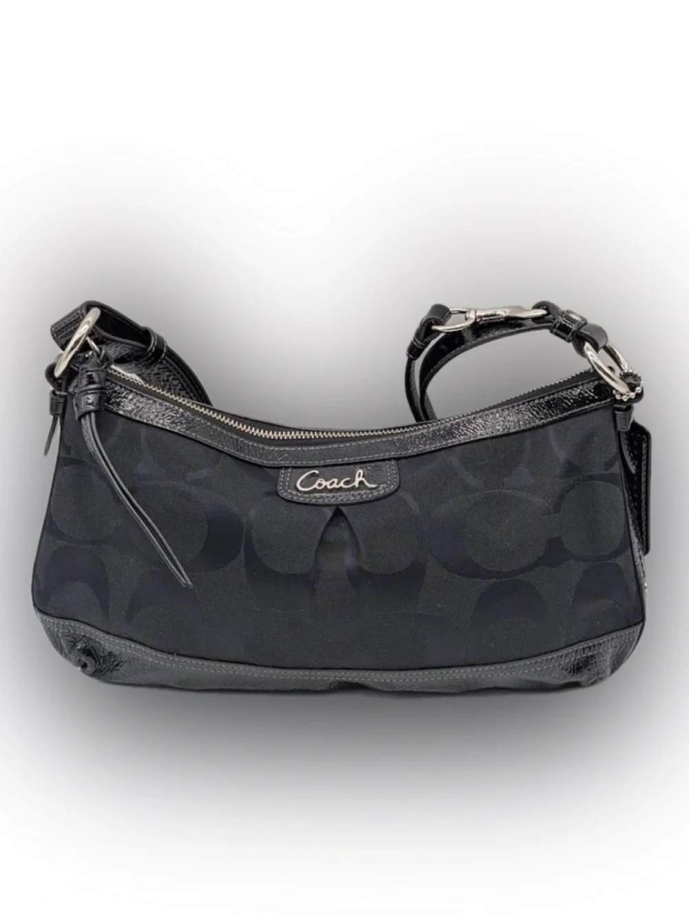 Coach Black Signature Canvas and Patent Leather Shoulder Bag​​